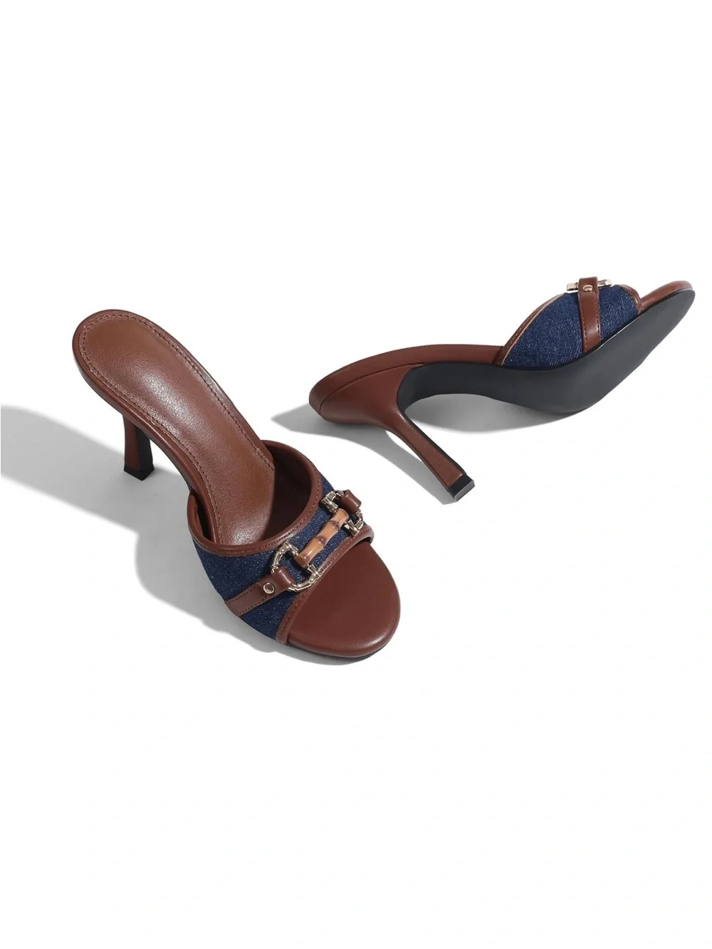 Stiletto Heeled Mules Open Toe Slip On Dress Shoes Comfortable Party